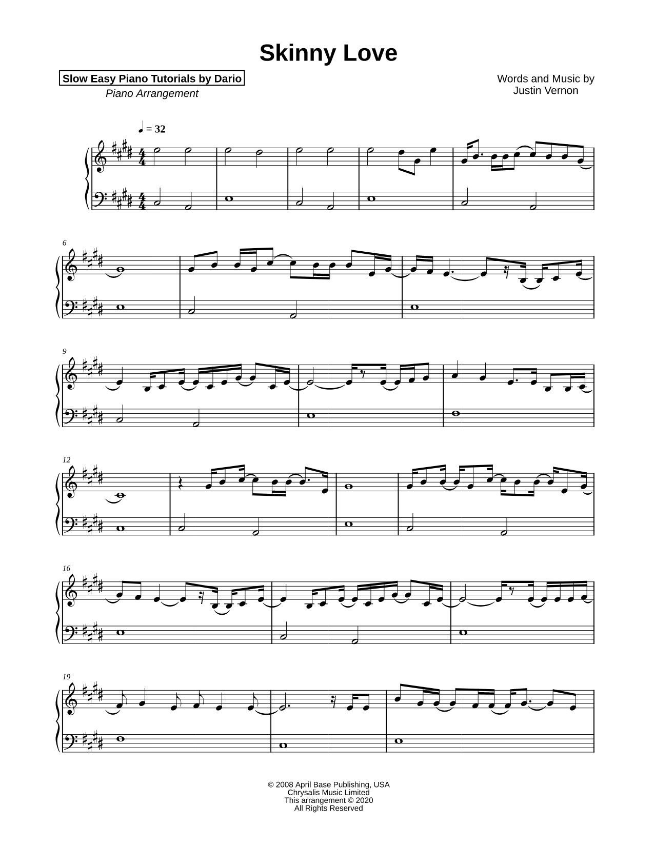 Skinny Love [Slow Easy Piano Tutorial]