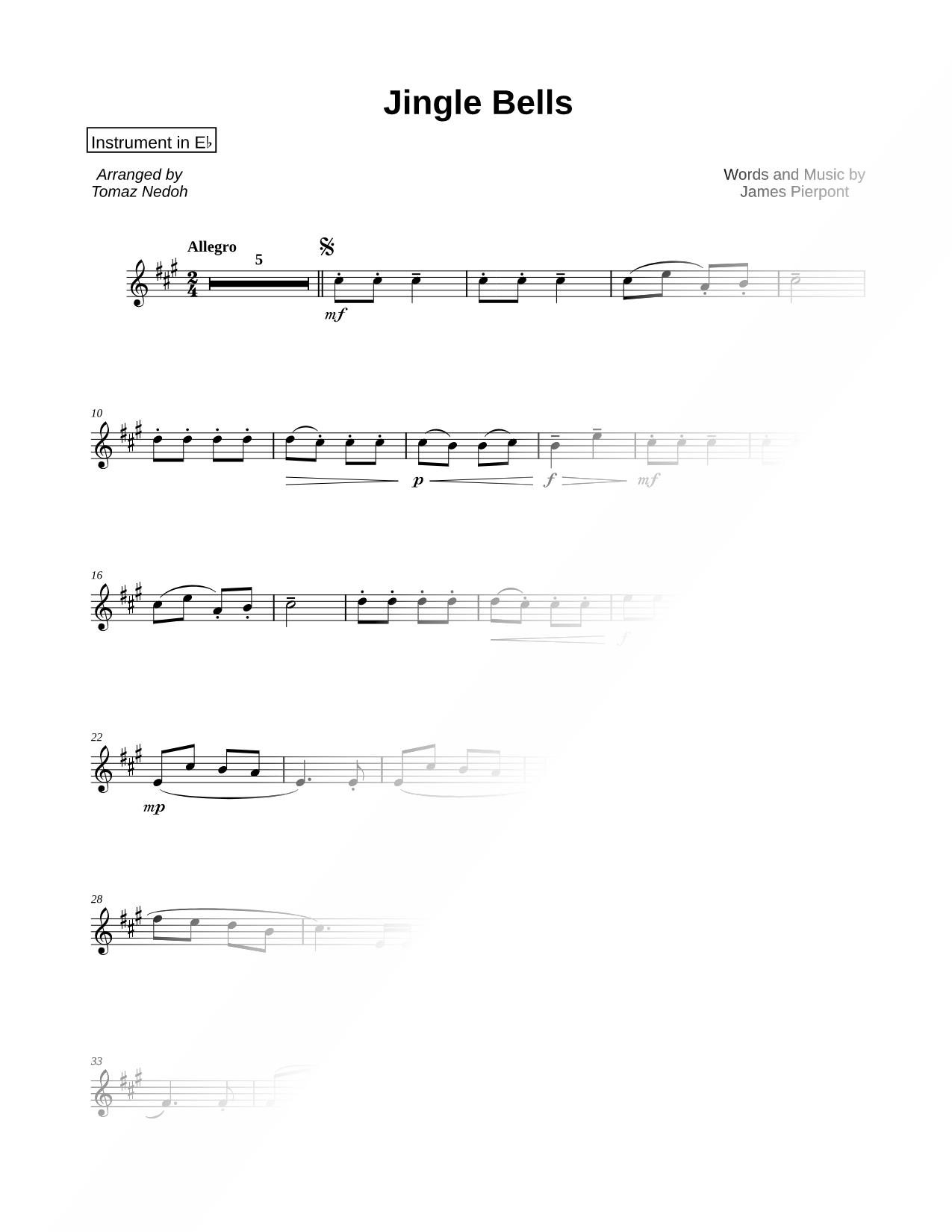 Jingle Bells - Eb Instrument