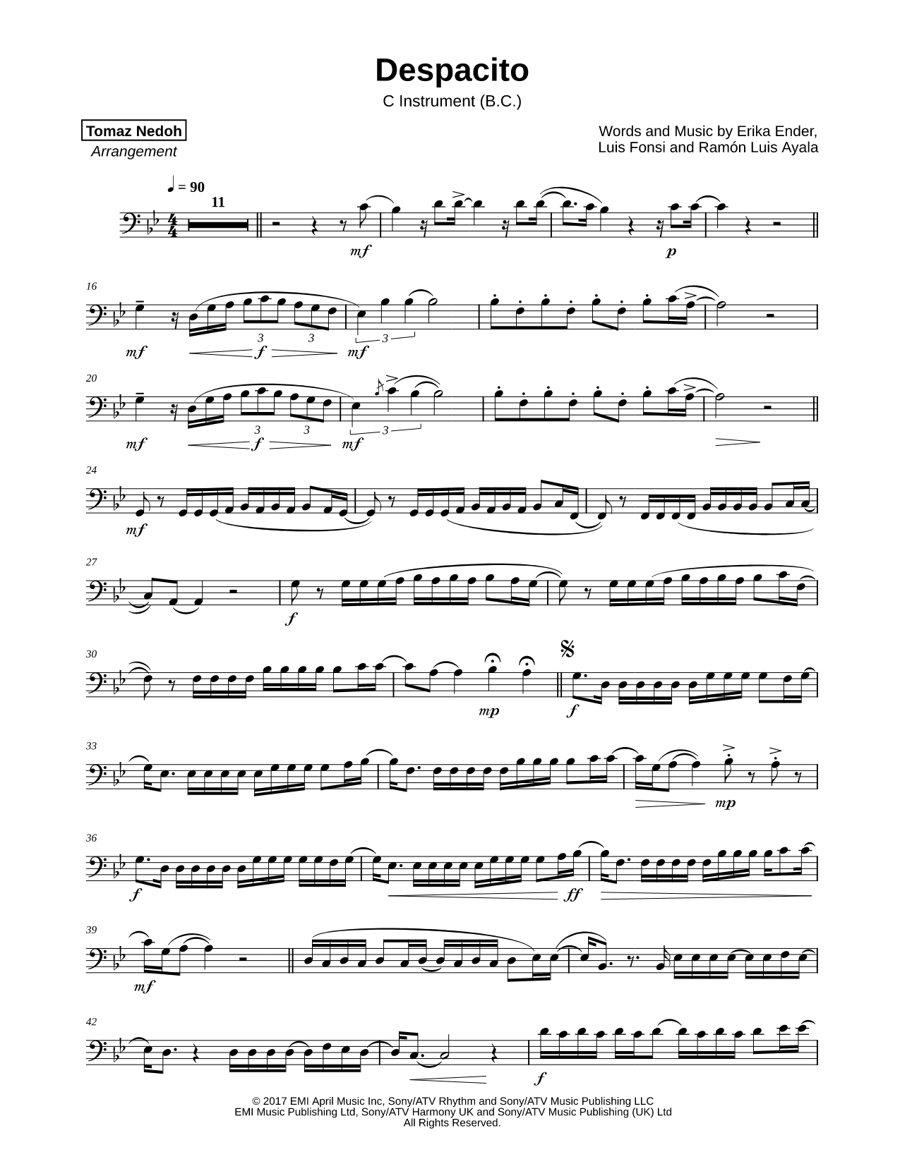 Despacito - Bass Clef Instrument