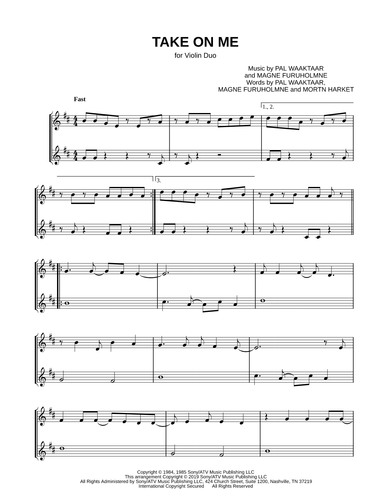 Take on Me - Violin Duet