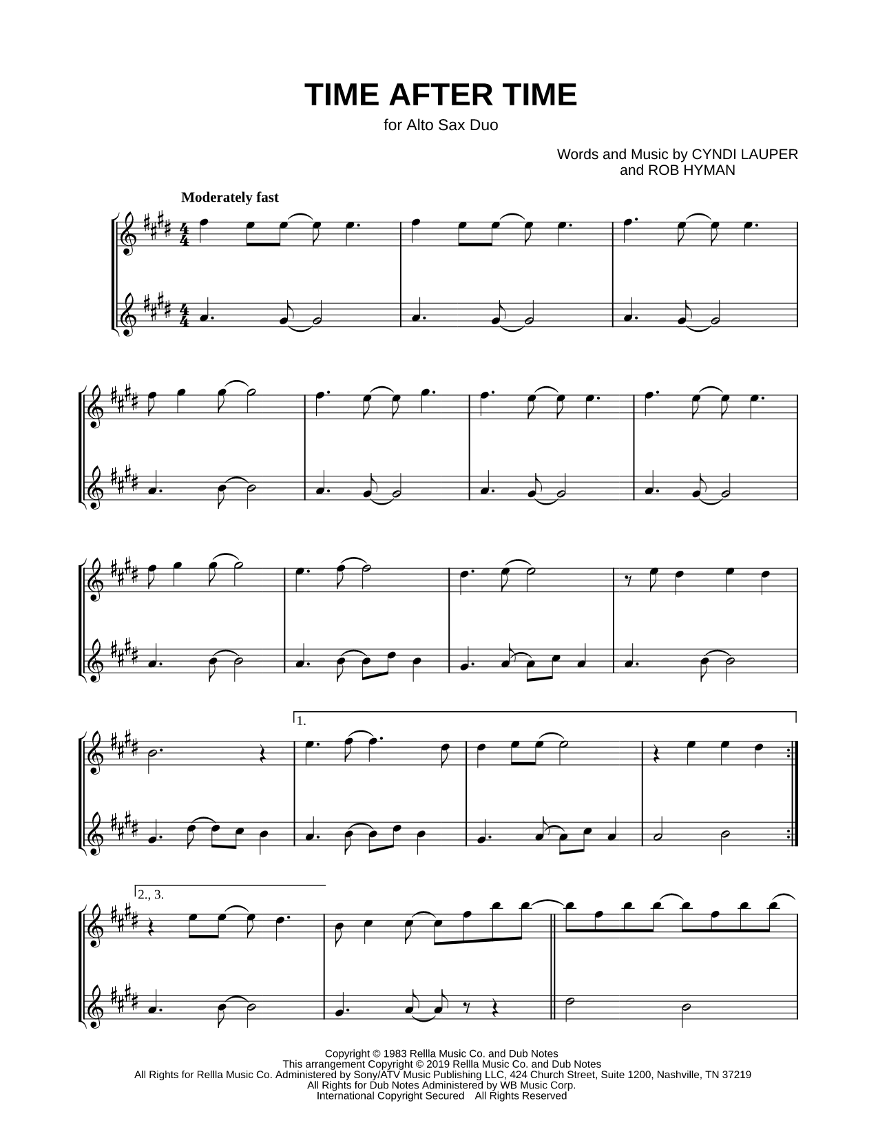 Time After Time - Alto Saxophone Duet
