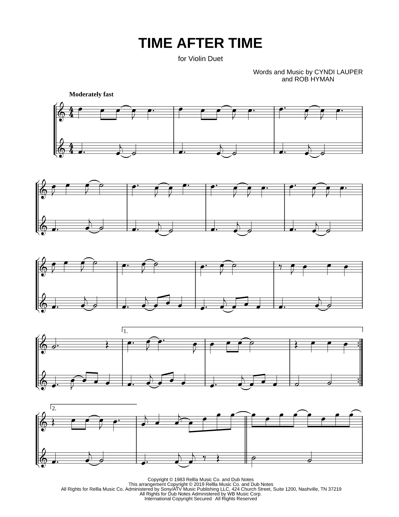 Time After Time - Violin Duet