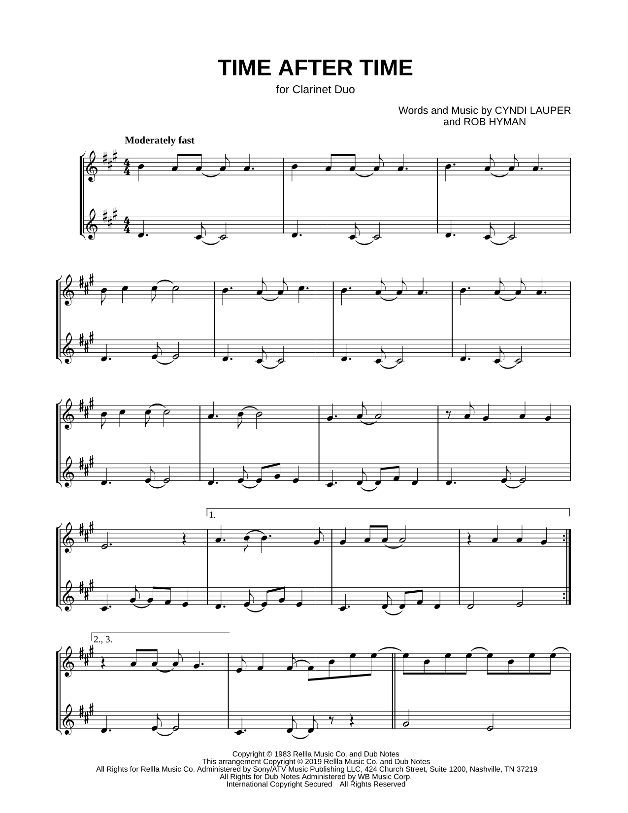 Time After Time - Clarinet Duet