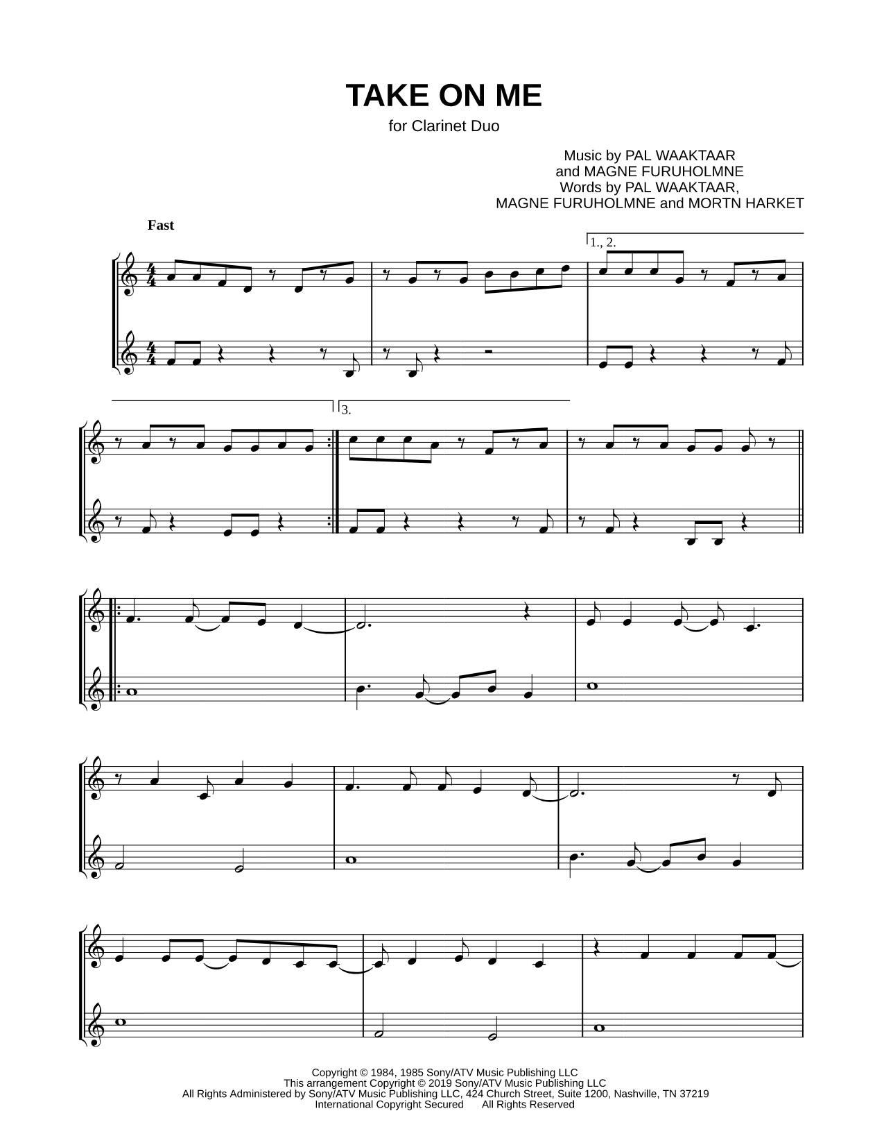 Take on Me - Clarinet Duet
