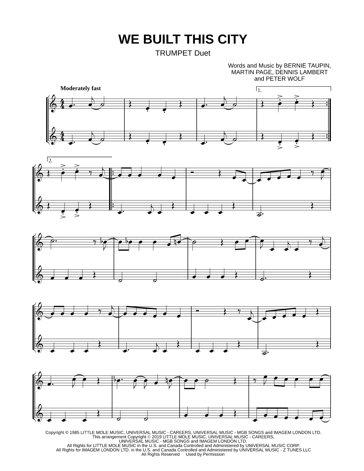 We Built This City - Trumpet Duet