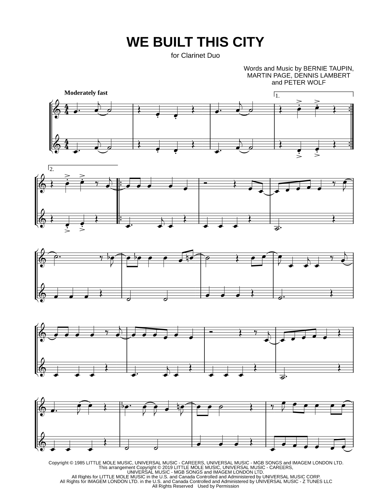 We Built This City - Clarinet Duet