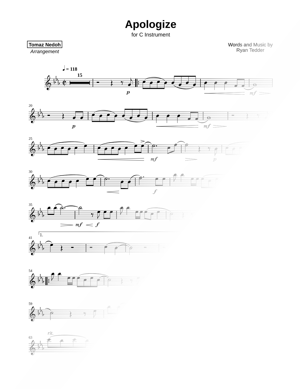 Apologize - C Instrument