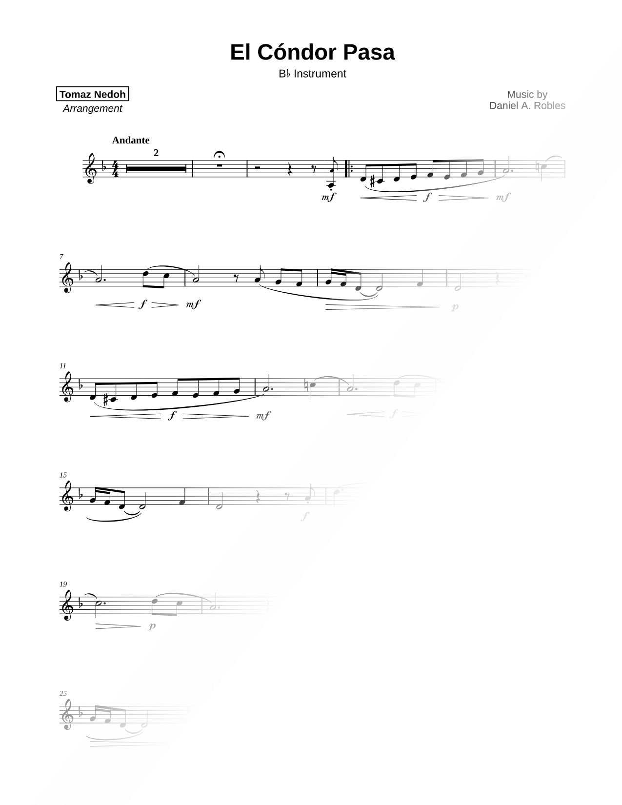 El Cóndor Pasa - Bb Instrument