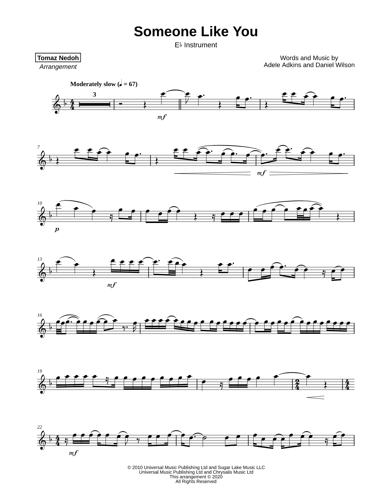 Someone Like You - Eb Instrument
