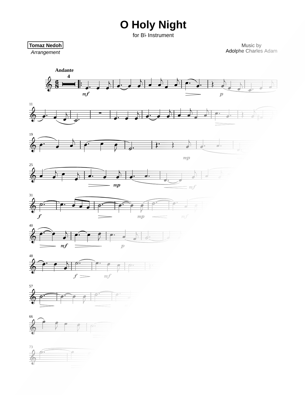 O Holy Night - Bb Instrument