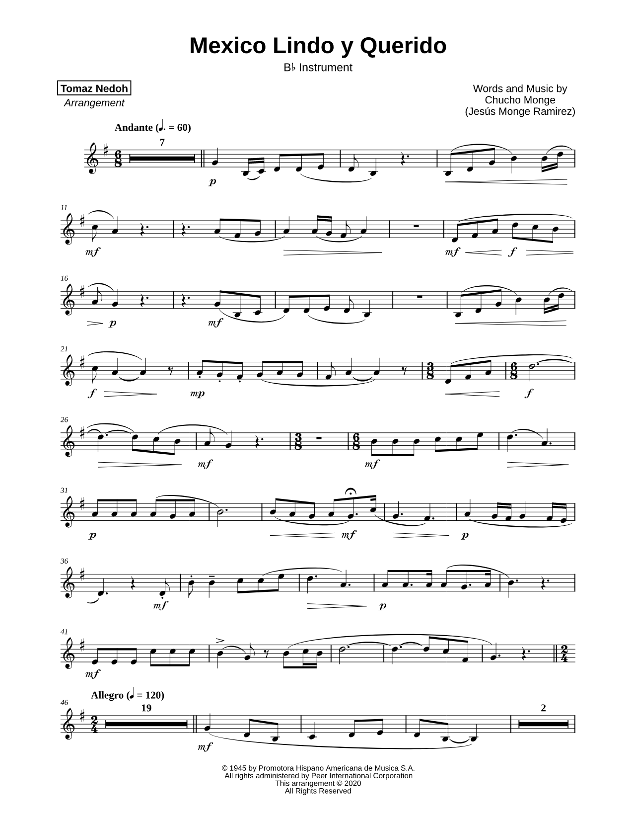 México Lindo y Querido - Bb Instrument
