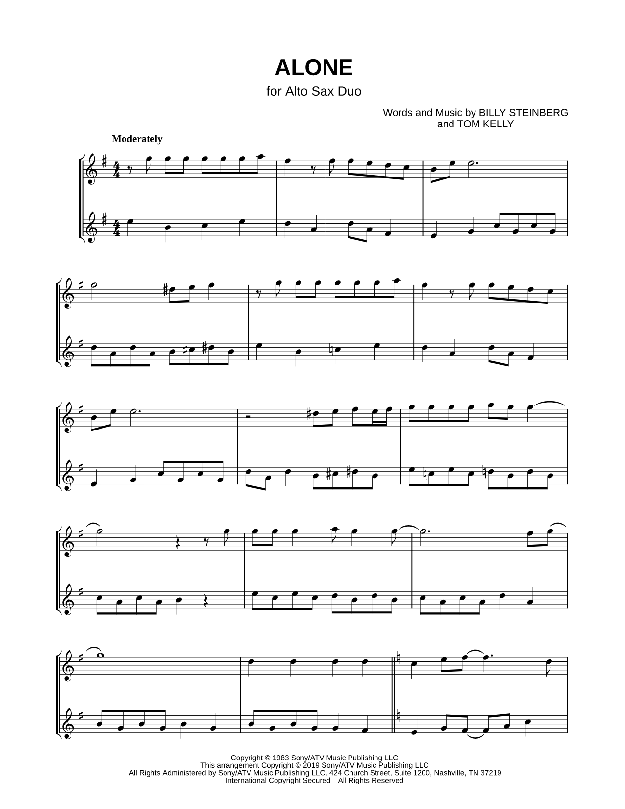 Alone - Alto Saxophone Duet