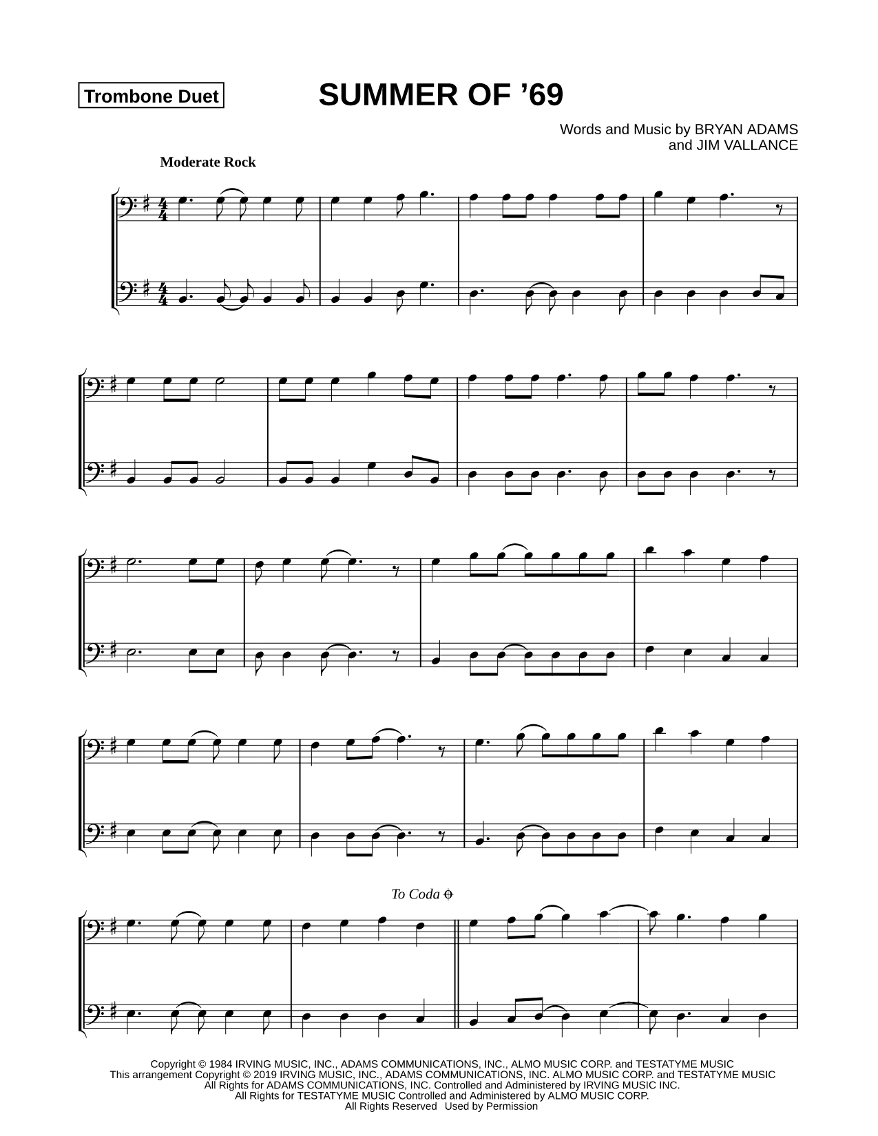 Summer of '69 - Trombone Duet