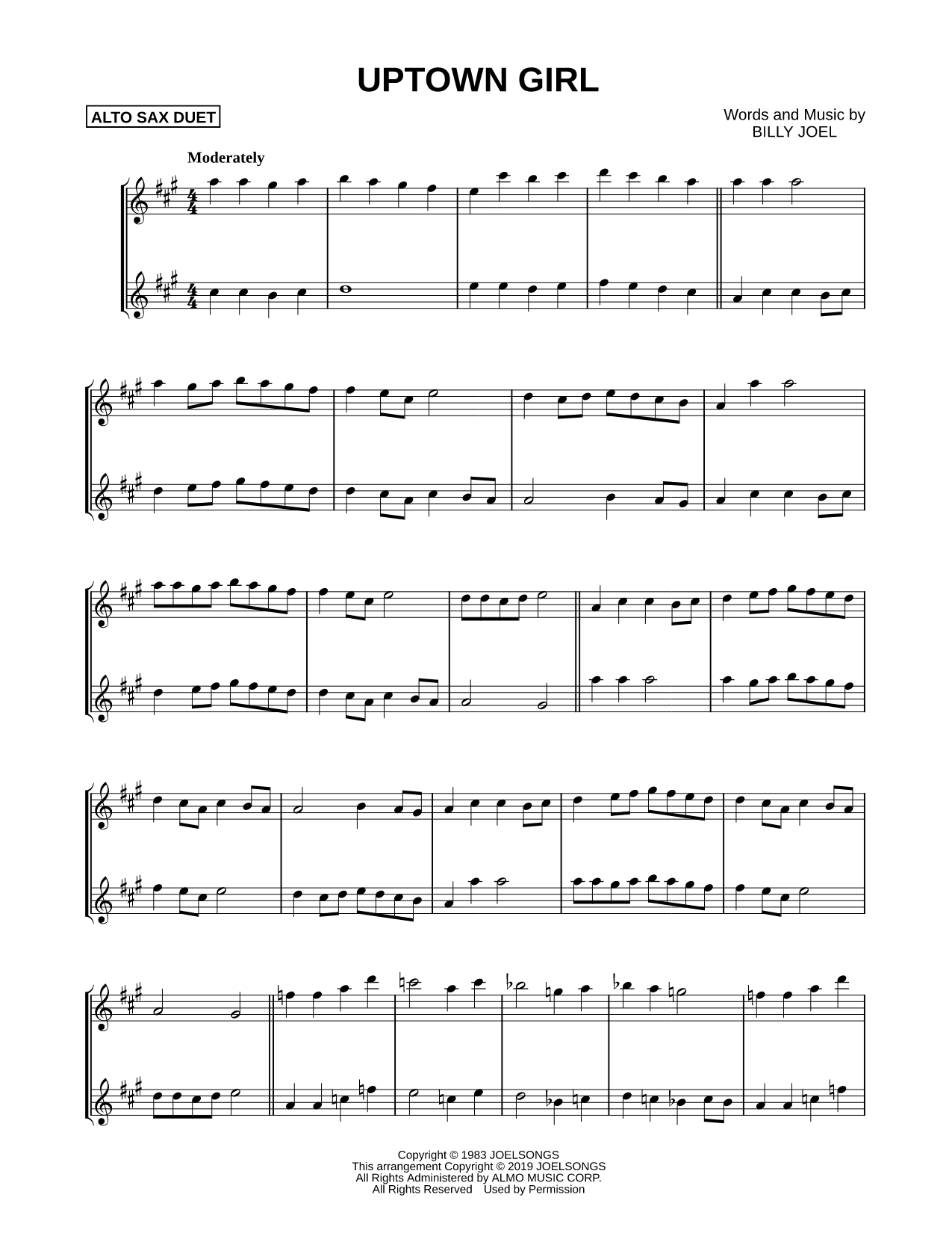 Uptown Girl - Alto Saxophone Duet