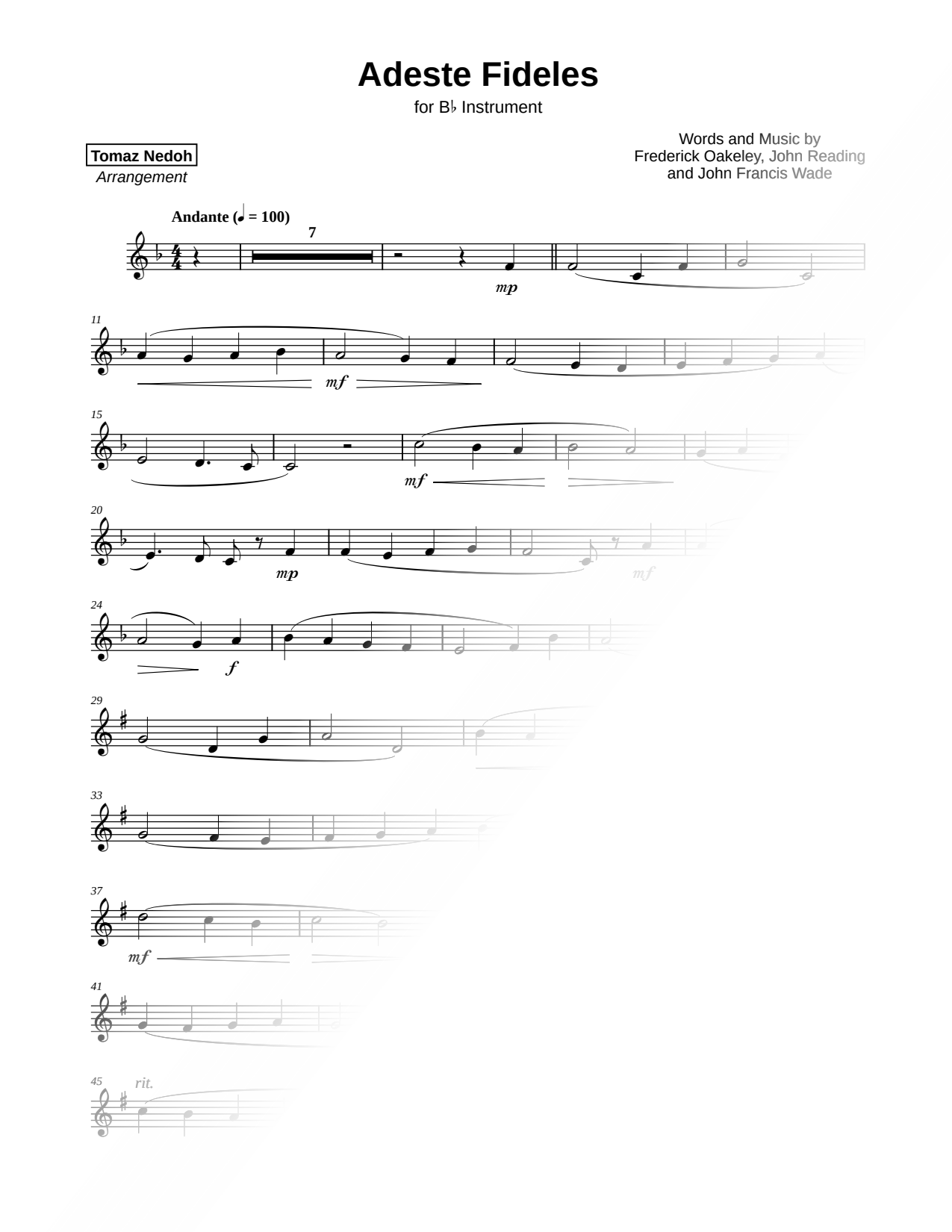 O Come, All Ye Faithful - Bb Instrument