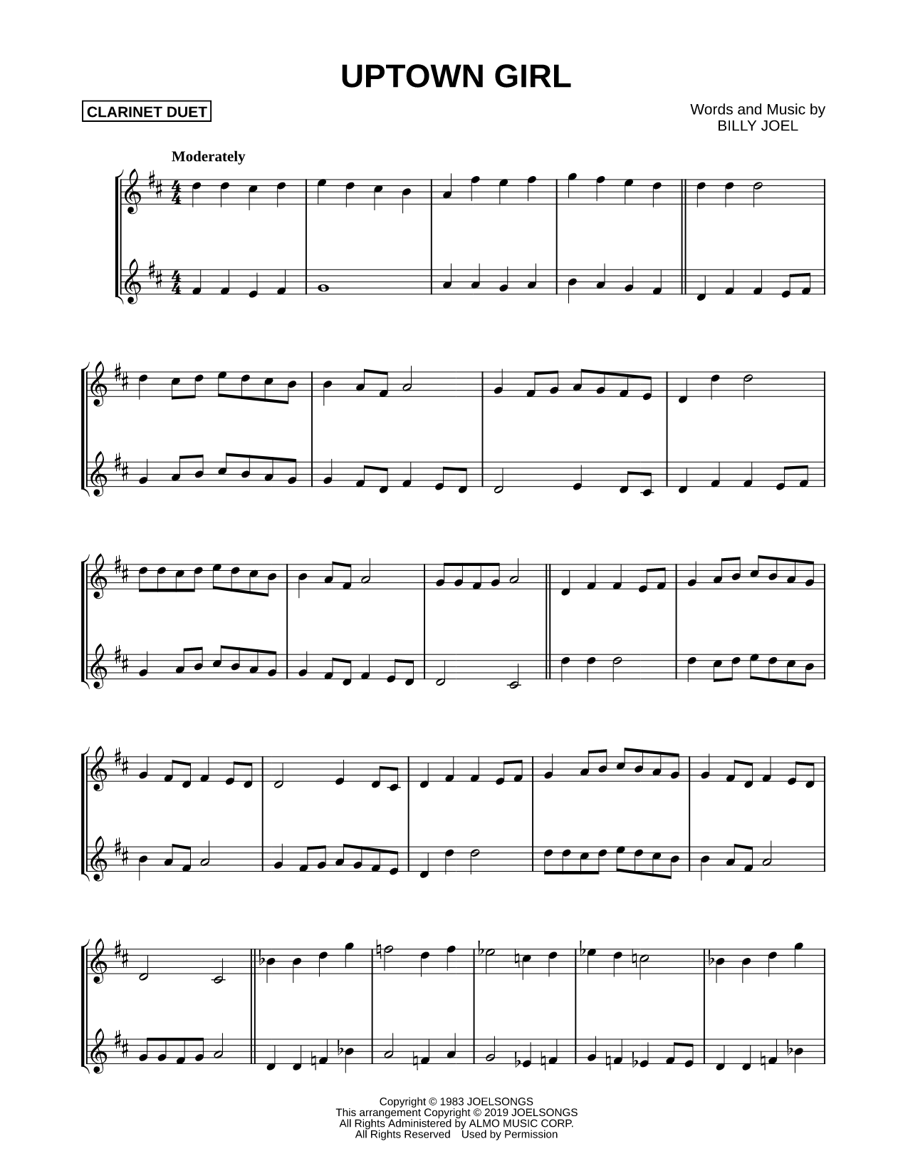 Uptown Girl - Clarinet Duet