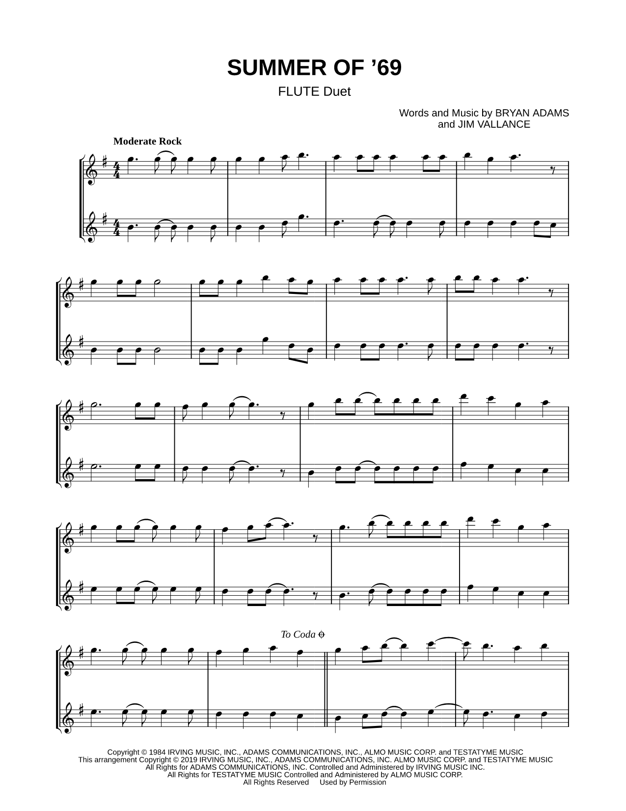 Summer of '69 - Flute Duet