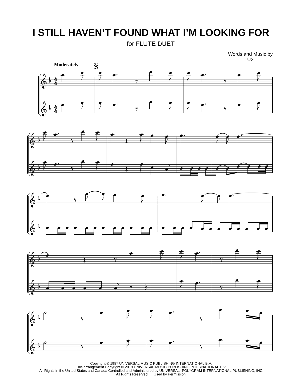 I Still Haven't Found What I'm Looking For - Flute Duet