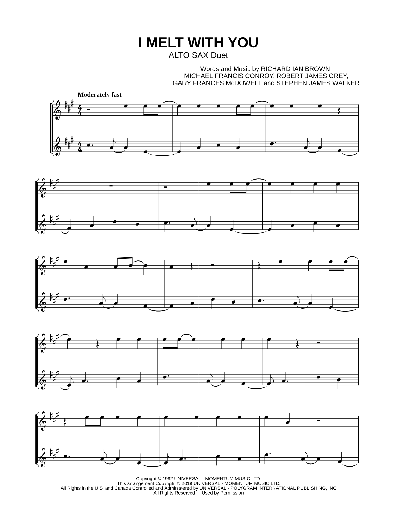 I Melt With You - Alto Saxophone Duet