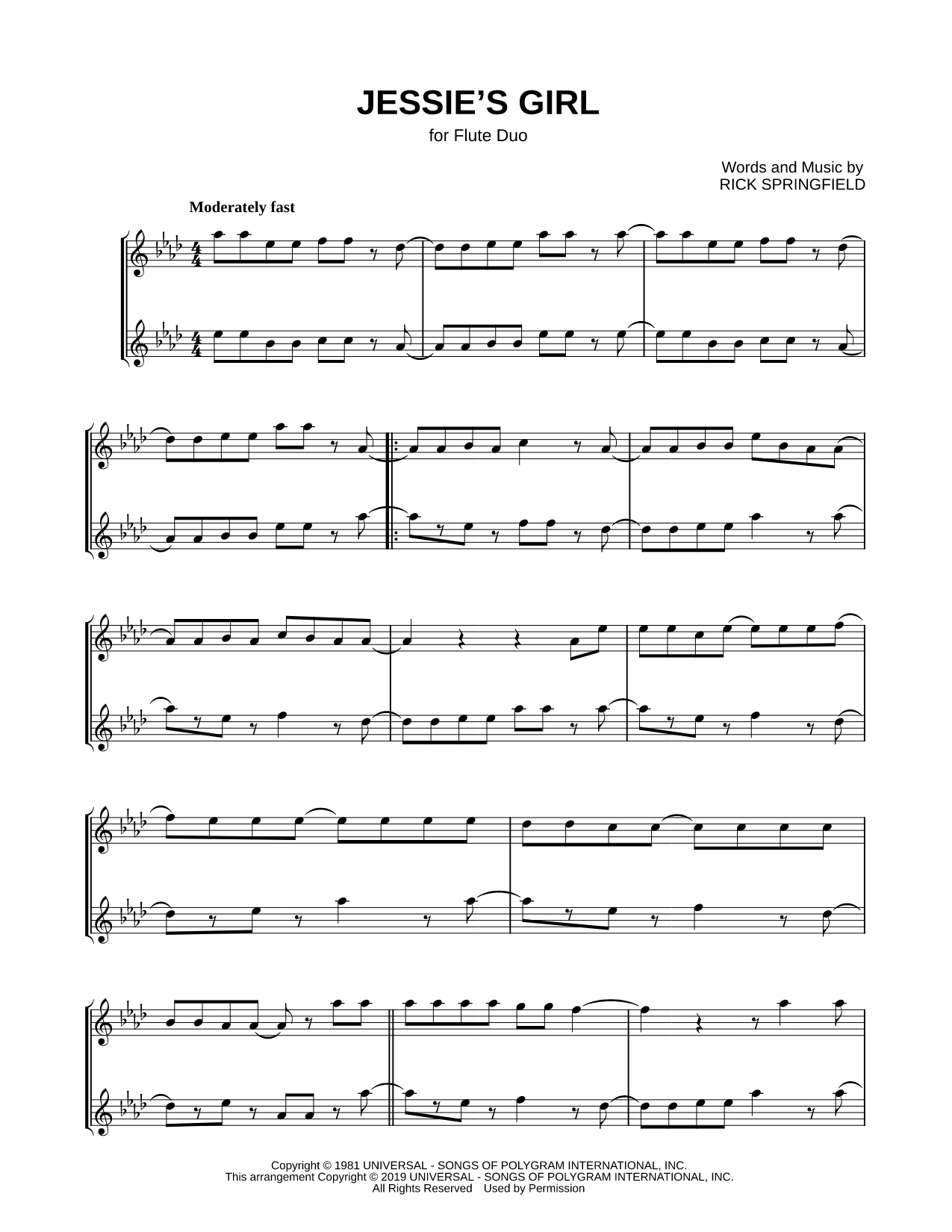 Jessie's Girl - Flute Duet