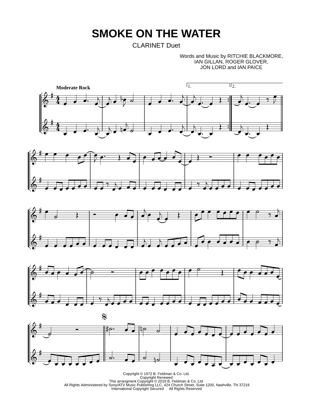 Smoke on the Water - Clarinet Duet