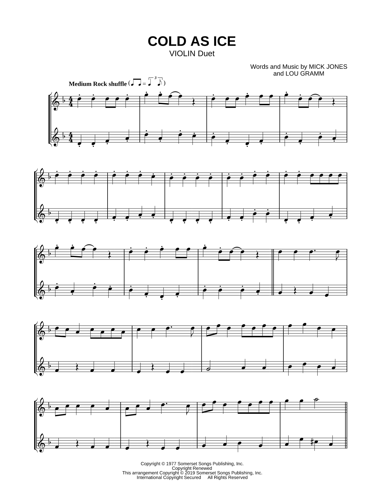 Cold as Ice - Violin Duet