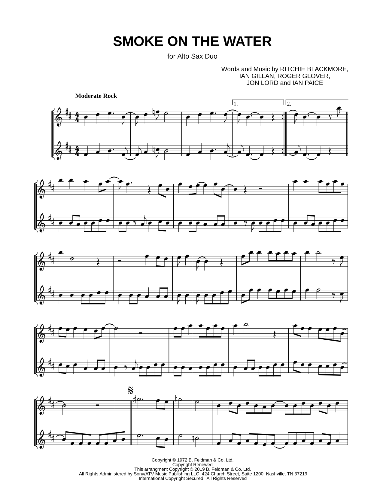 Smoke on the Water - Alto Saxophone Duet
