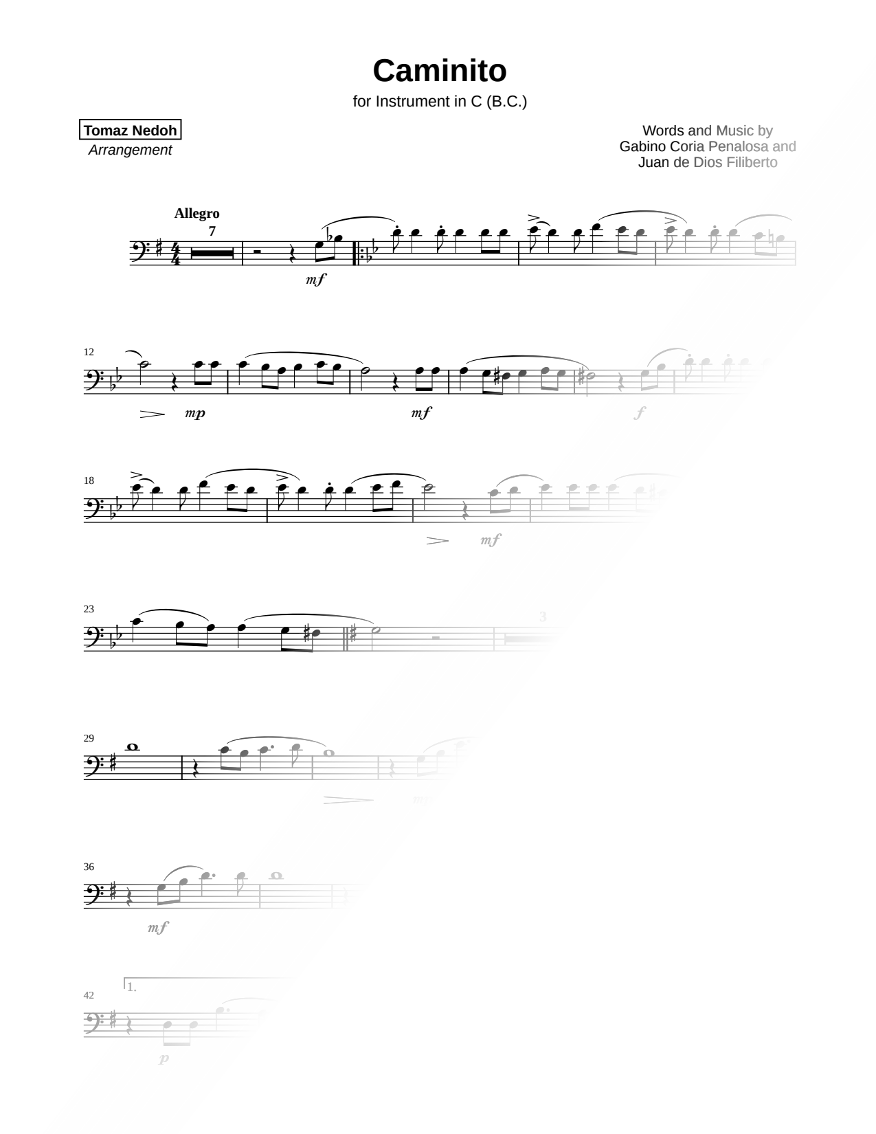 Caminito - Bass Clef Instrument