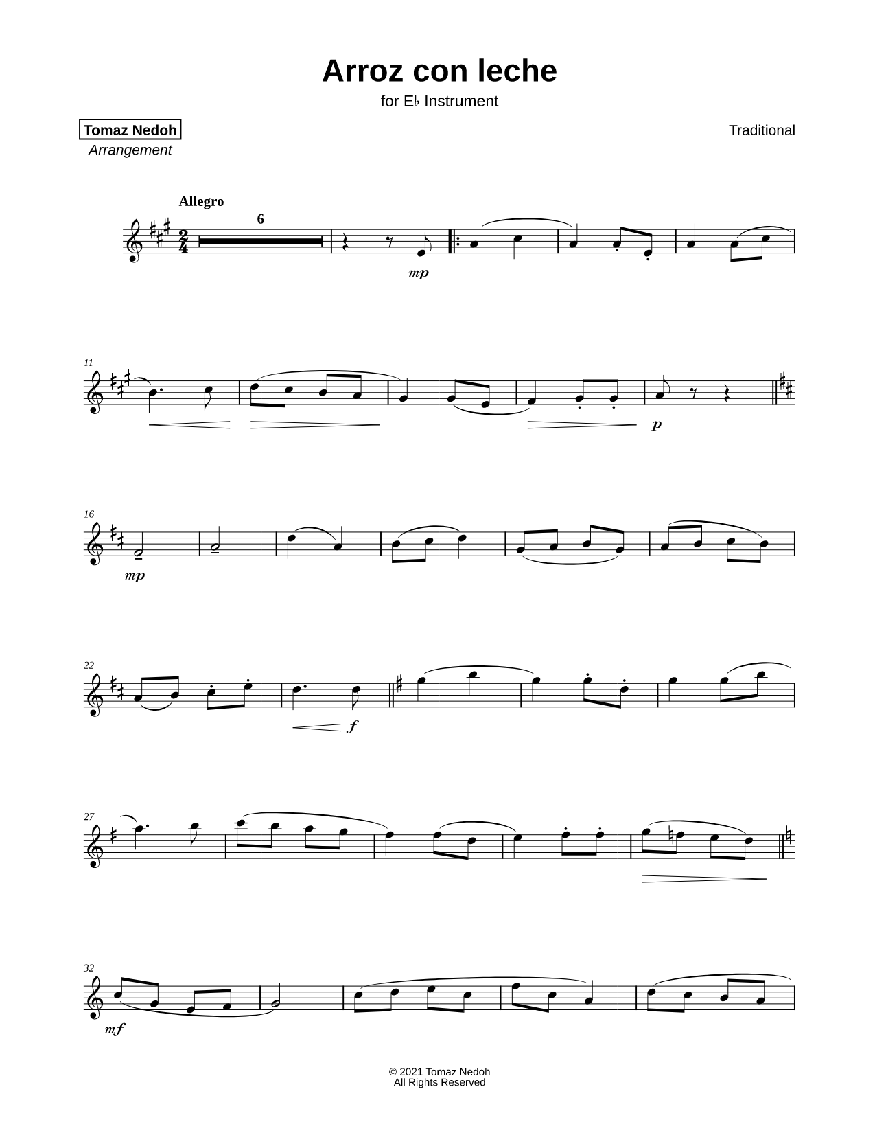 Arroz con Leche - Eb Instrument