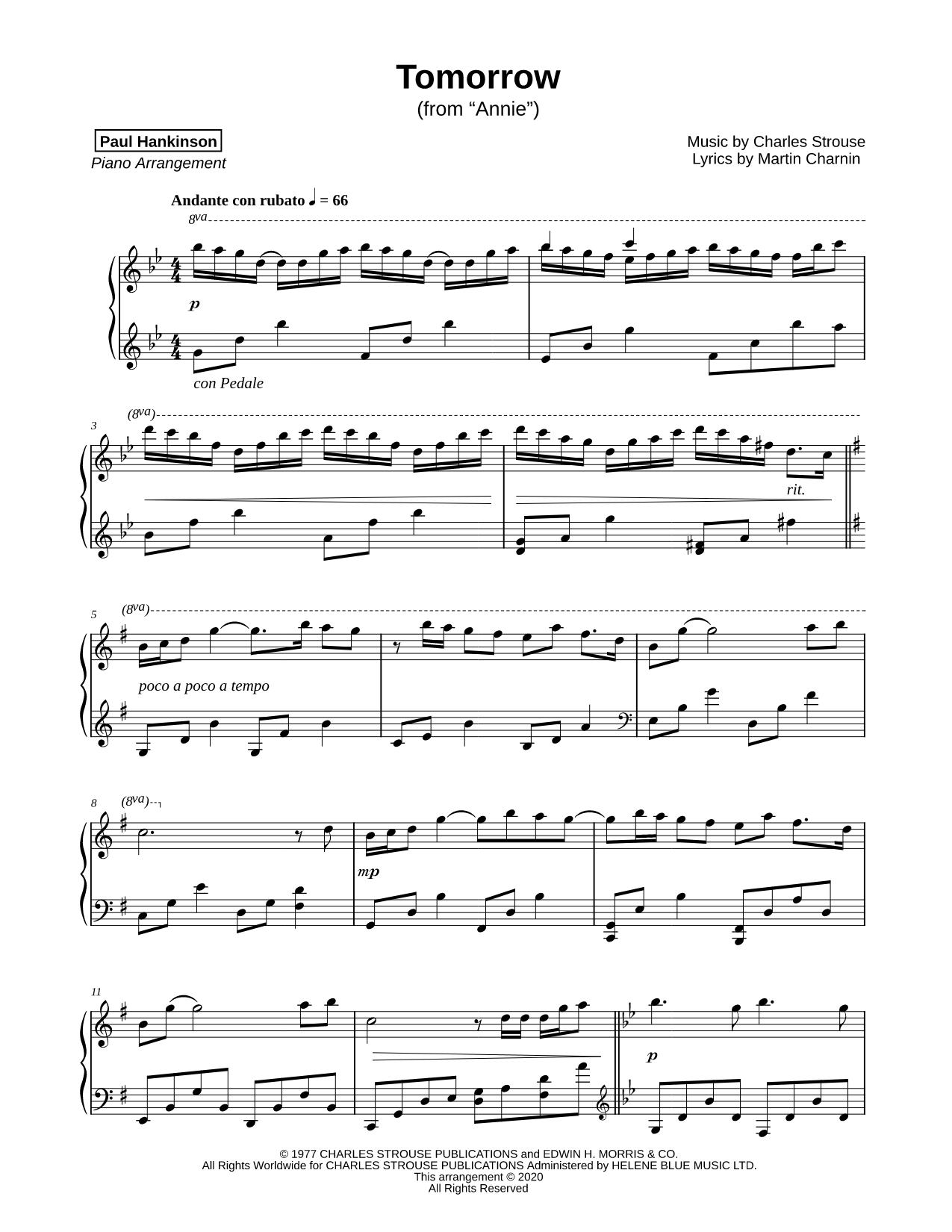 Tomorrow Sheet Music — Piano Solo