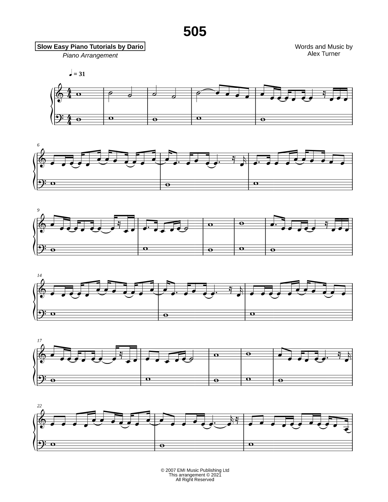 505 [Slow Easy Piano Tutorial]