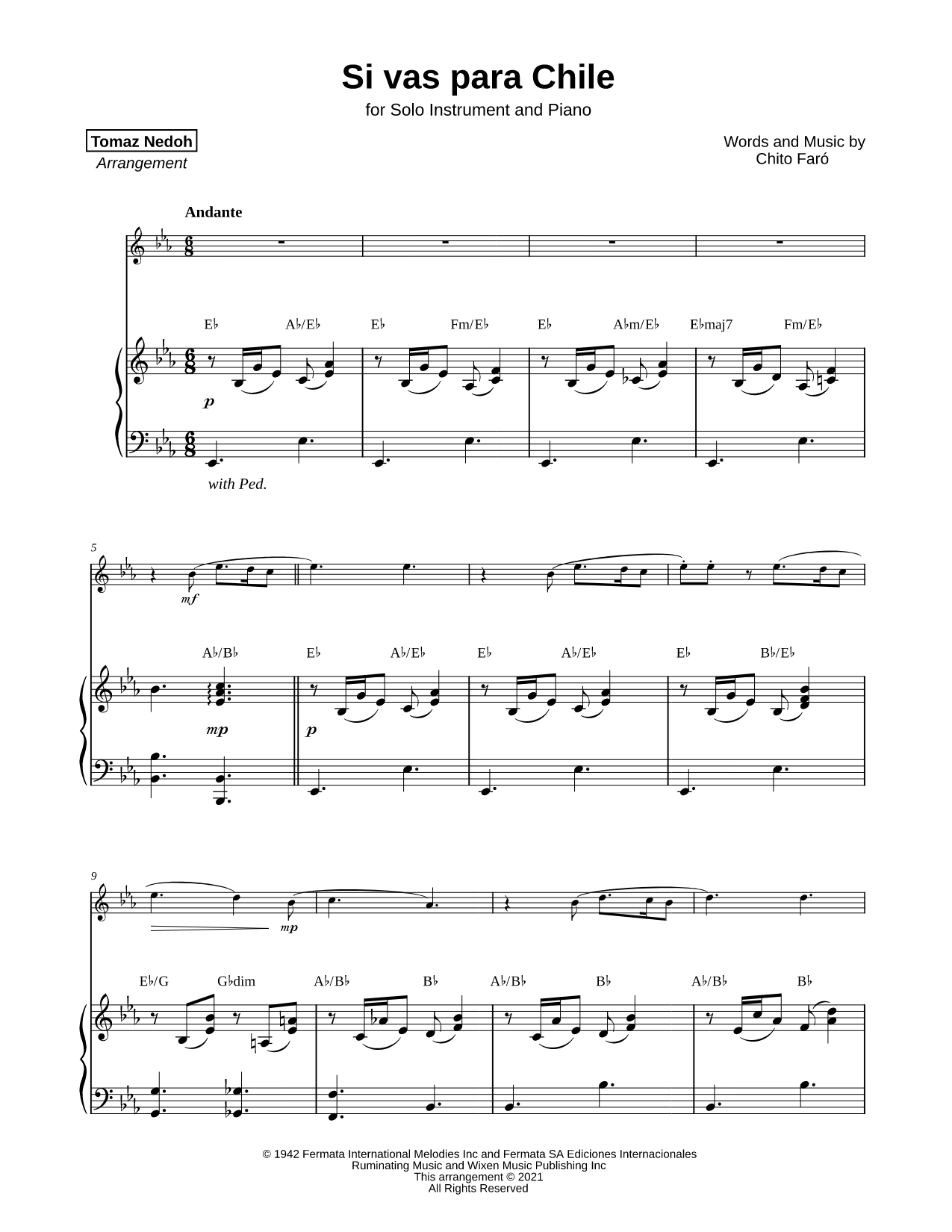 Si vas para Chile - Piano Accompaniment