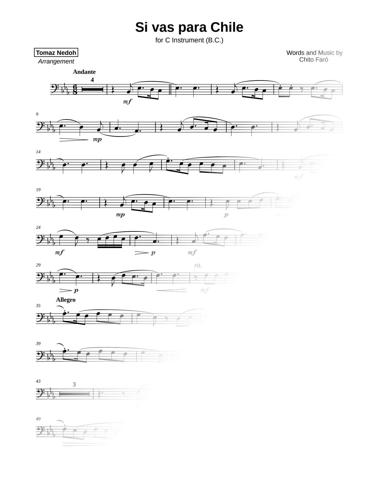 Si vas para Chile - Bass Clef Instrument