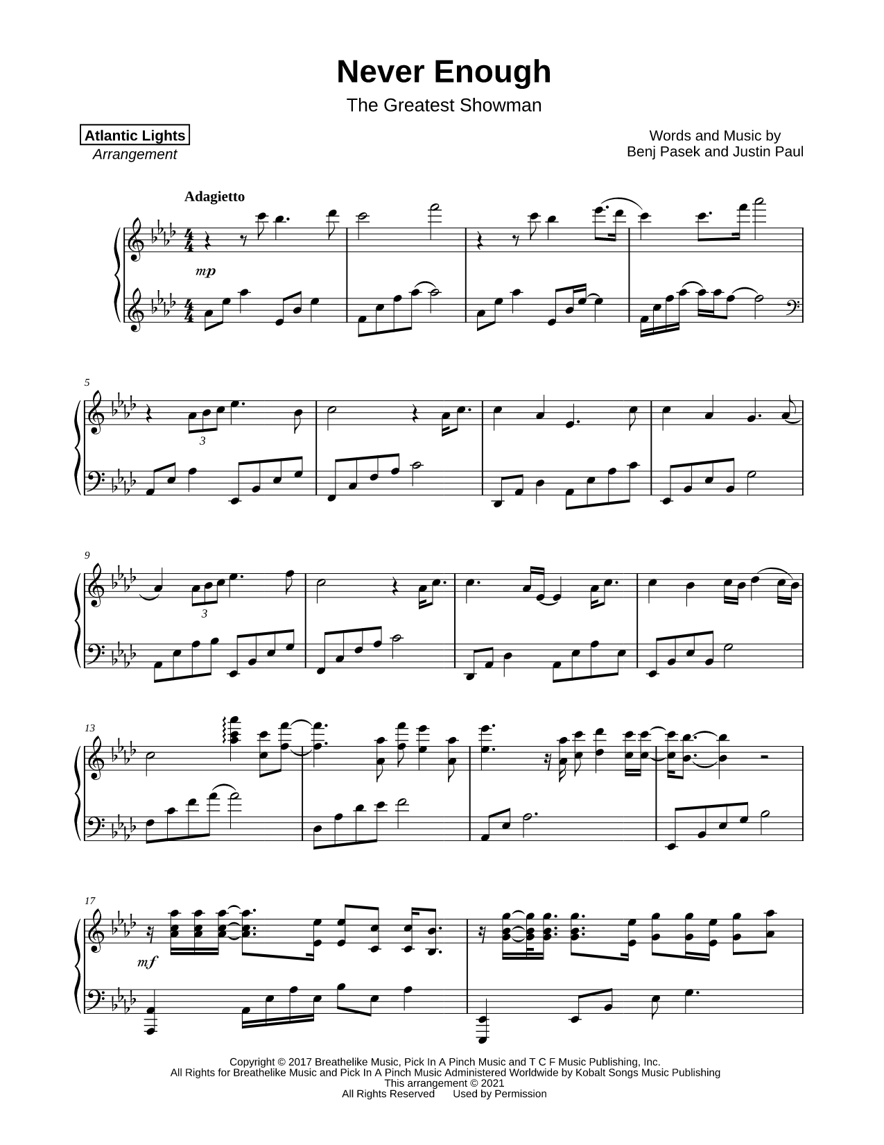 Never Enough Sheet Music — Piano Solo