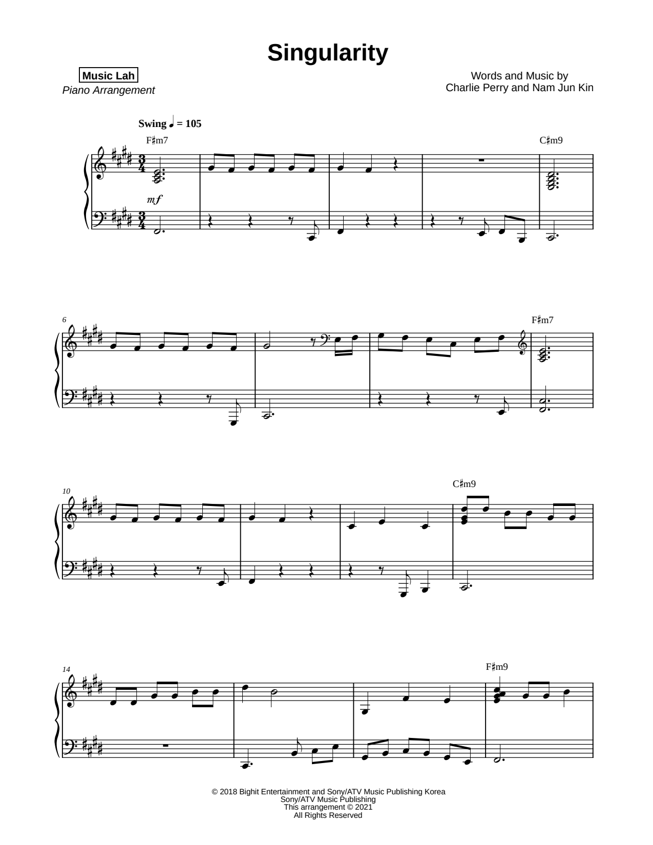 Singularity Sheet Music — Piano Solo