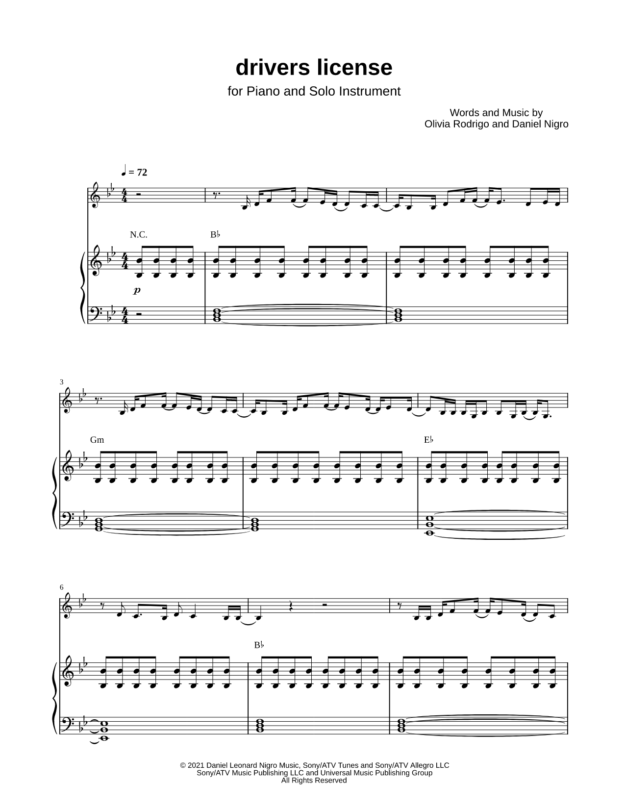 drivers license - Piano Accompaniment