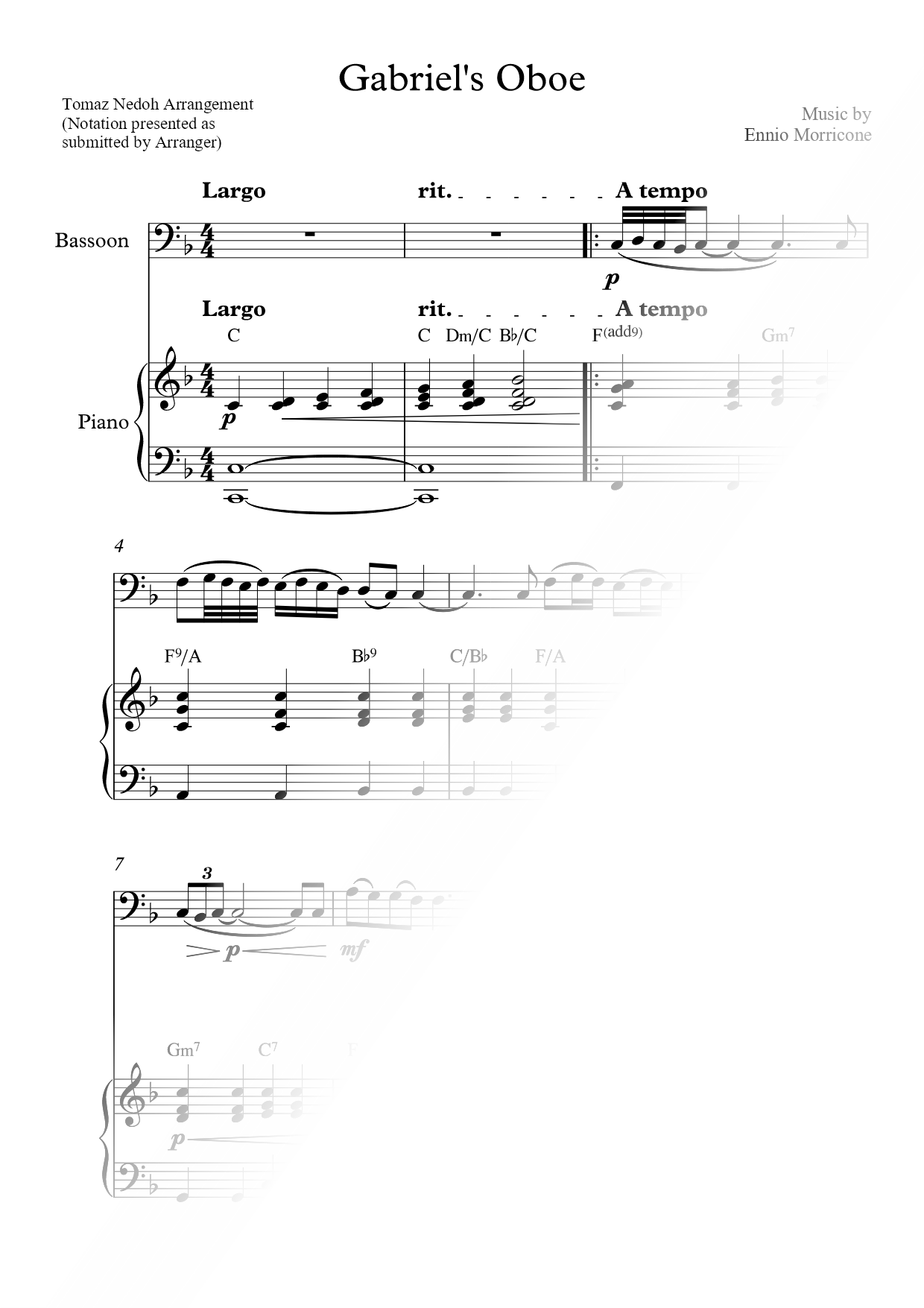 Gabriel's Oboe - Bassoon & Piano