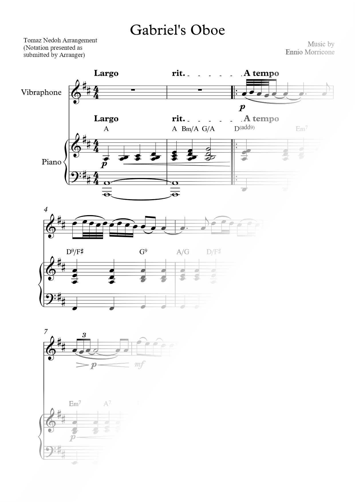 Gabriel's Oboe - Vibraphone & Piano