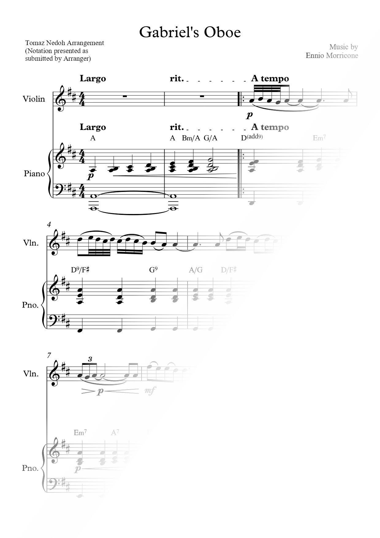 Gabriel's Oboe - Violin & Piano