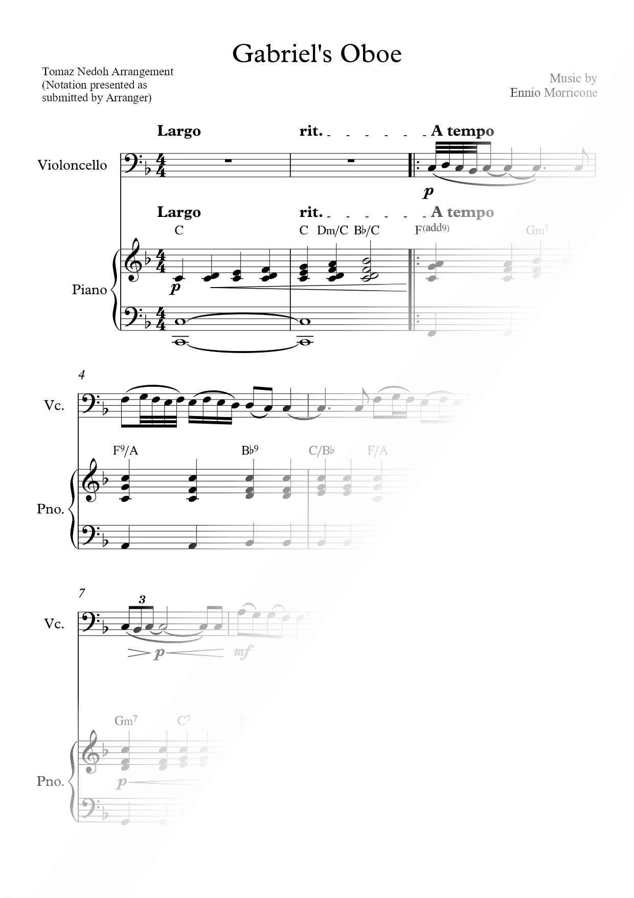 Gabriel's Oboe - Cello & Piano