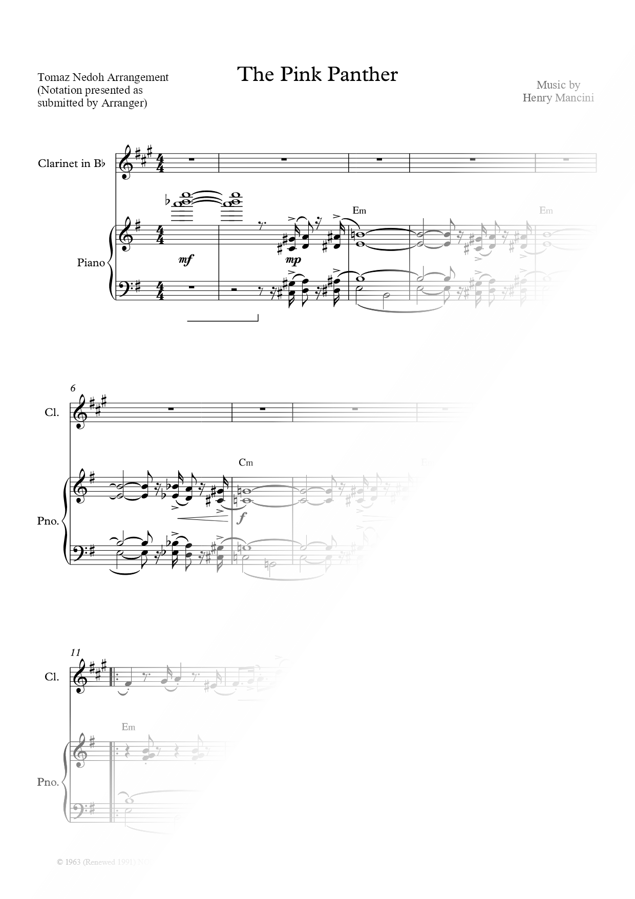 The Pink Panther - Clarinet & Piano