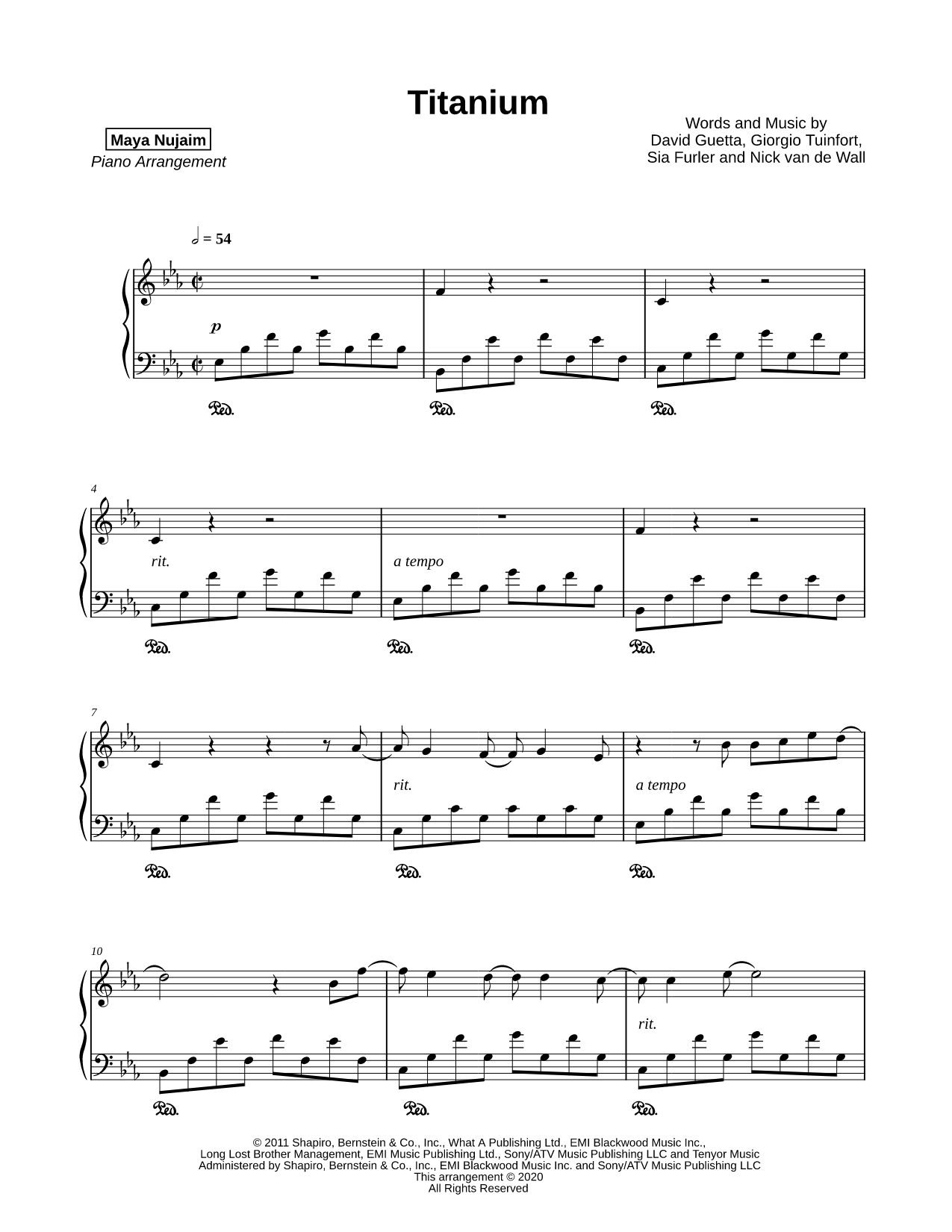 Titanium Sheet Music — Piano Solo