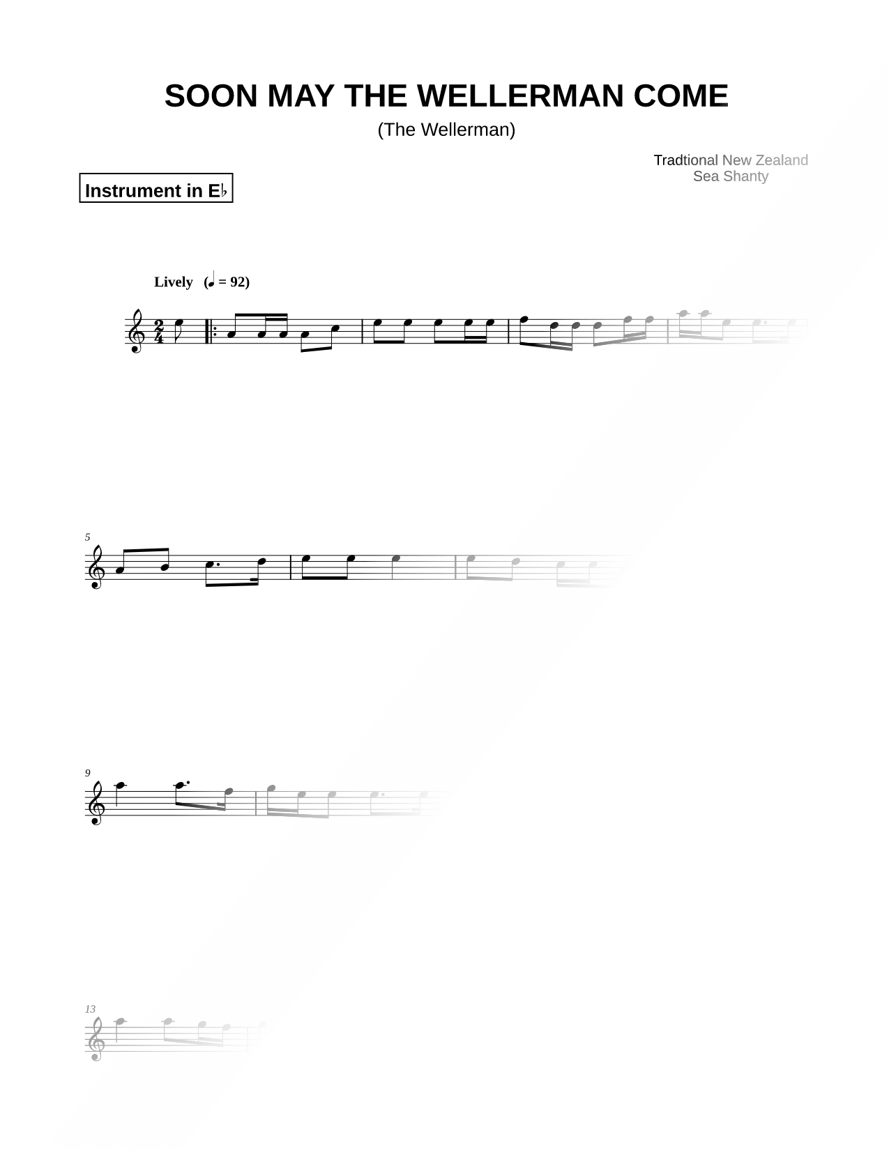 Soon May the Wellerman Come - Eb Instrument