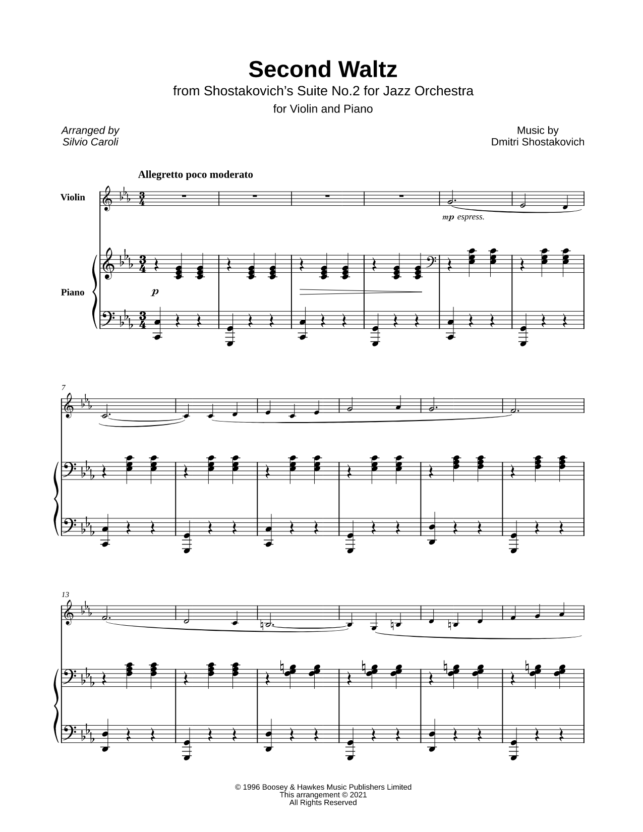 Second Waltz from Jazz Suite No. 2 - Violin & Piano