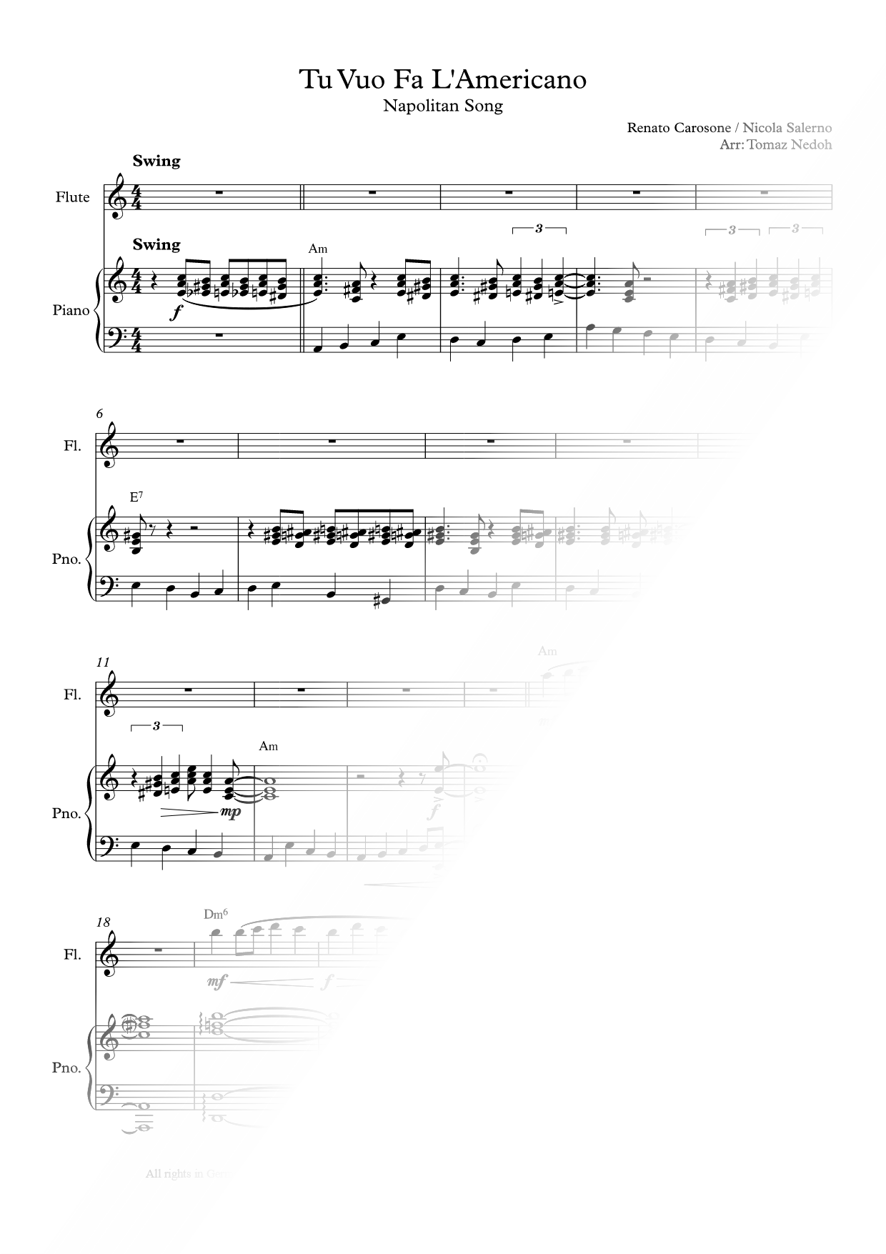 Tu Vuo' Fa' L'Americano - Flute & Piano