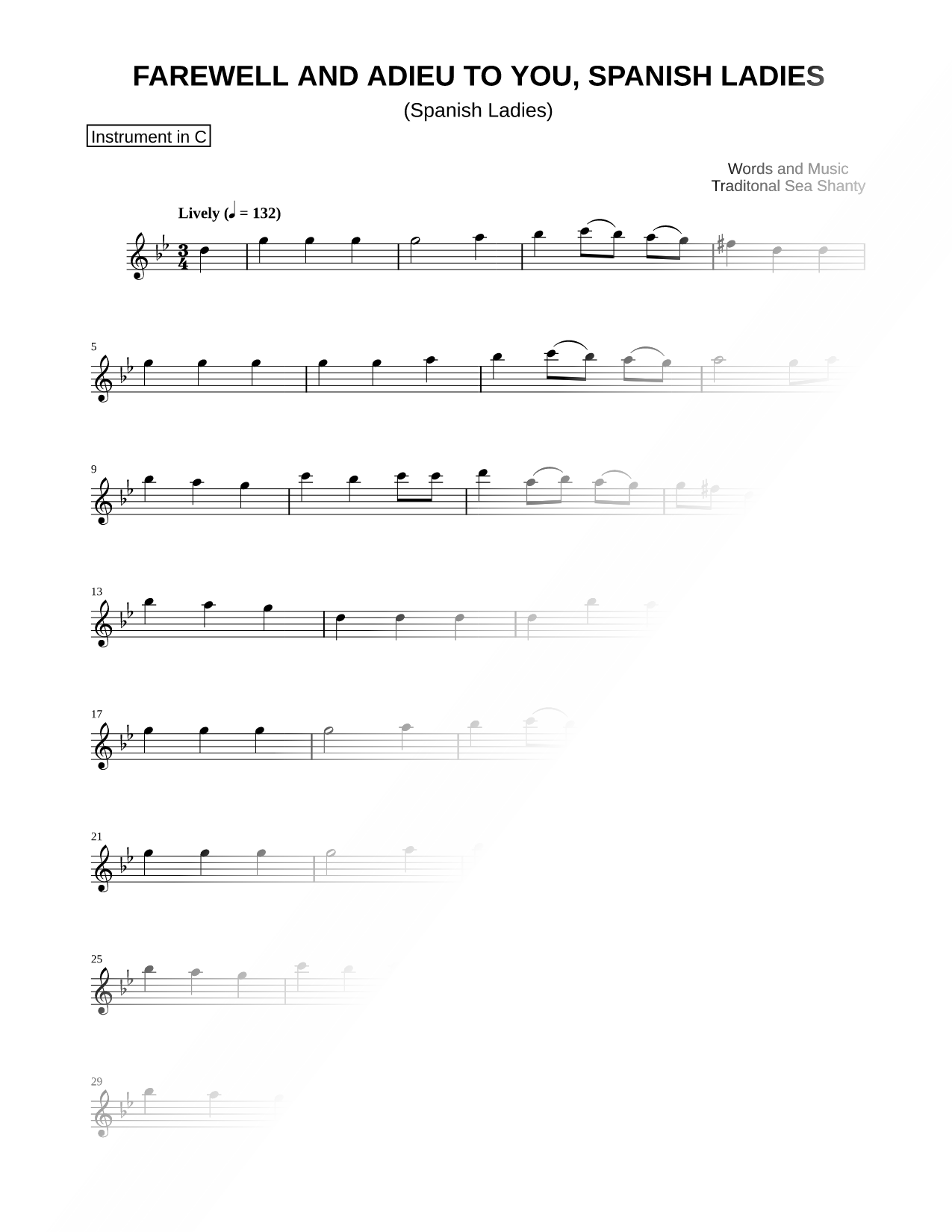 Spanish Ladies - C Instrument