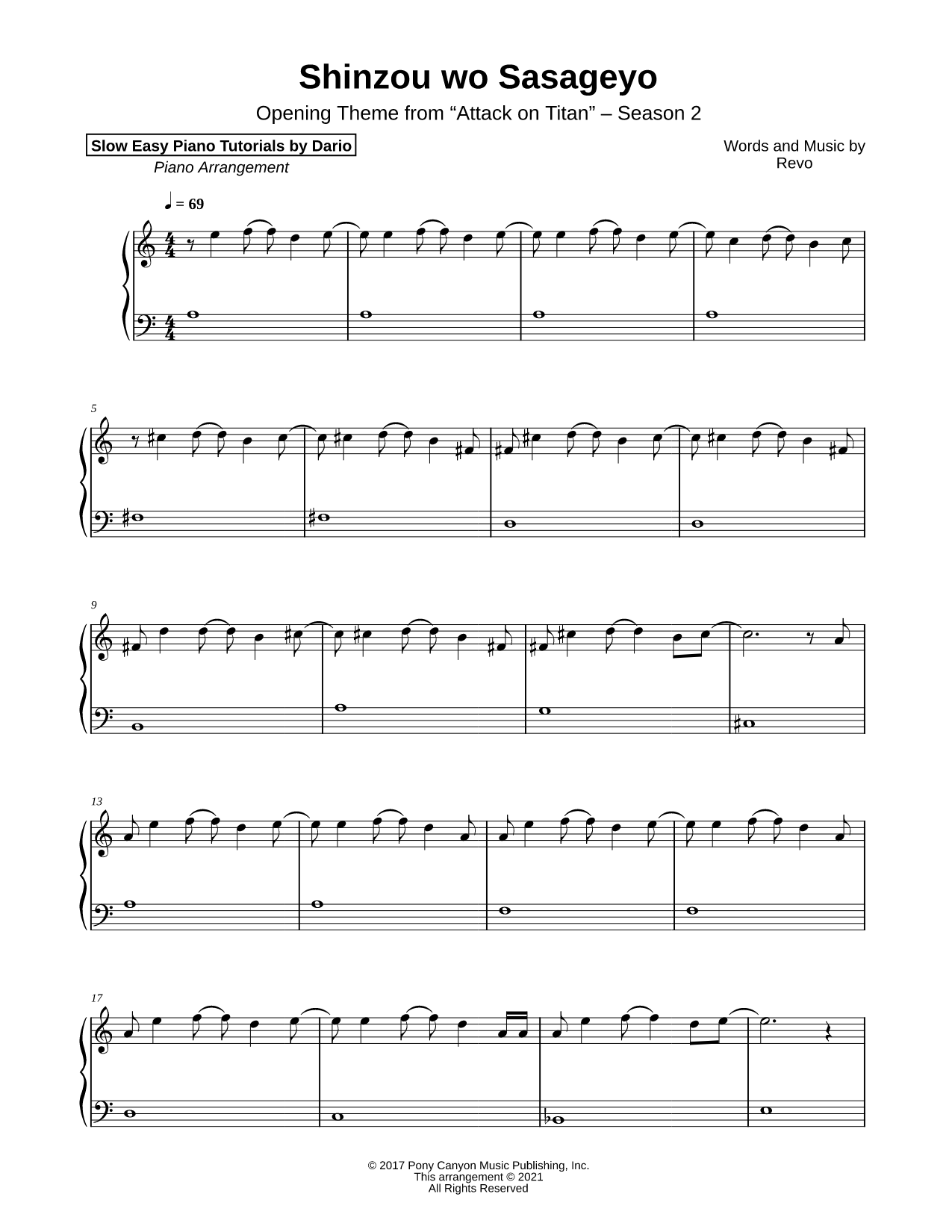 Shinzou wo Sasageyo [Slow Easy Piano Tutorial]