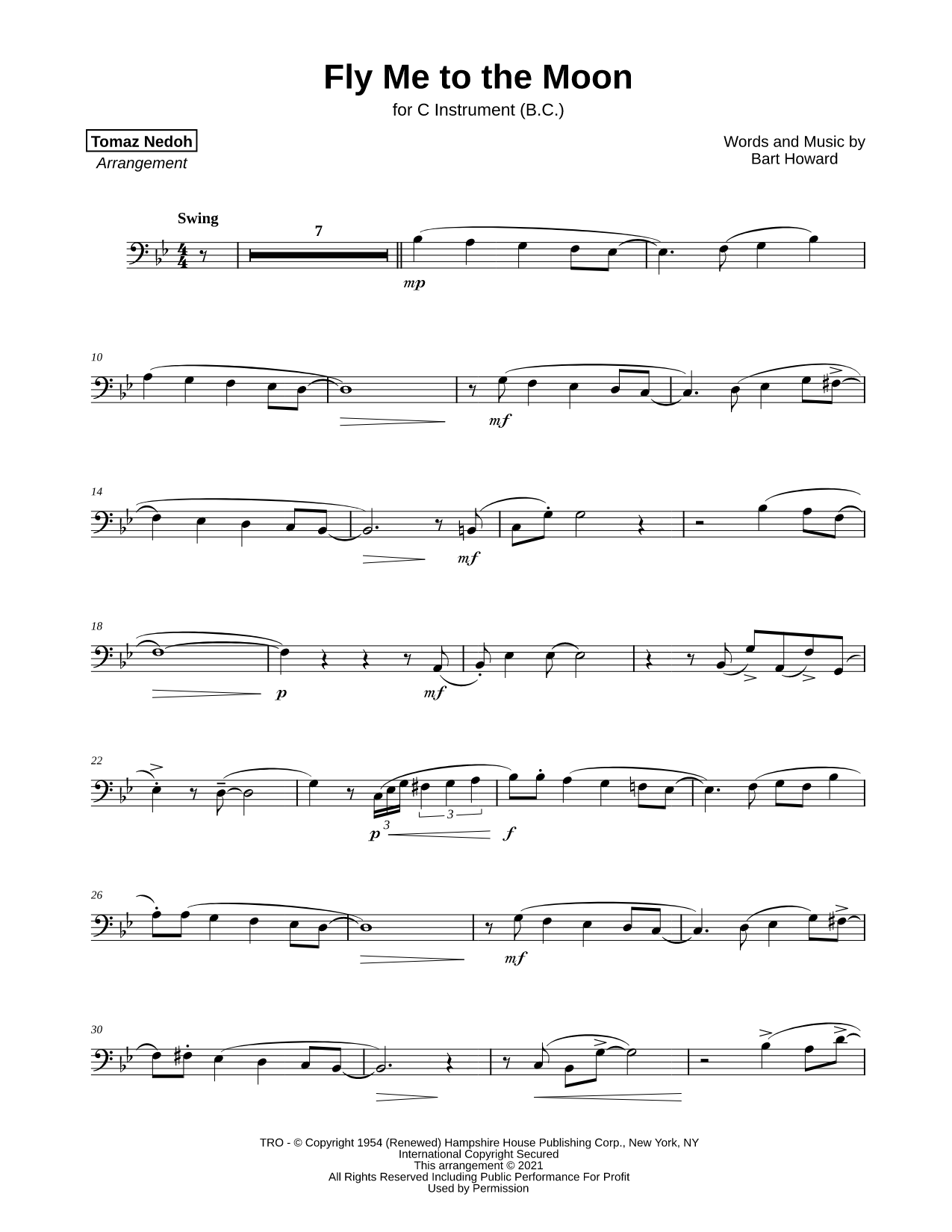 Fly Me to the Moon - Bass Clef Instrument
