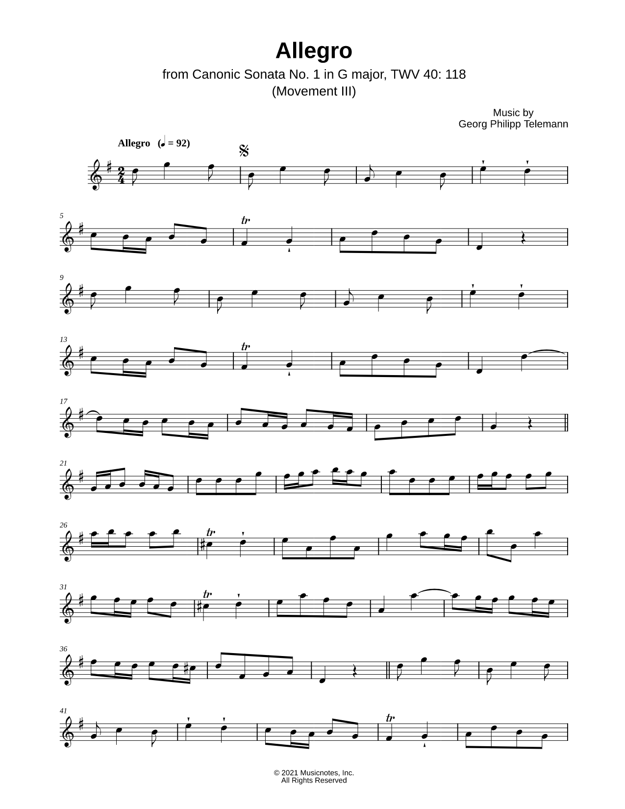 Canonic Sonata no. 1, TWV 40: 118: III. Allegro