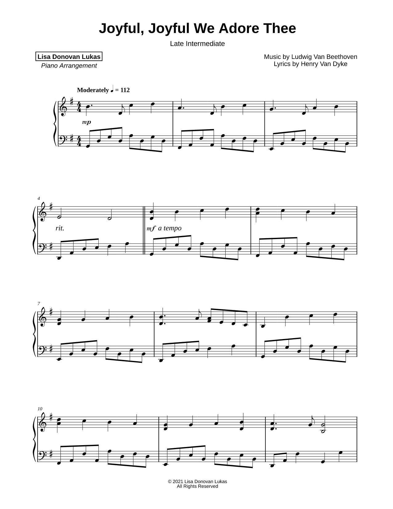 Joyful, Joyful, We Adore Thee [late intermediate]